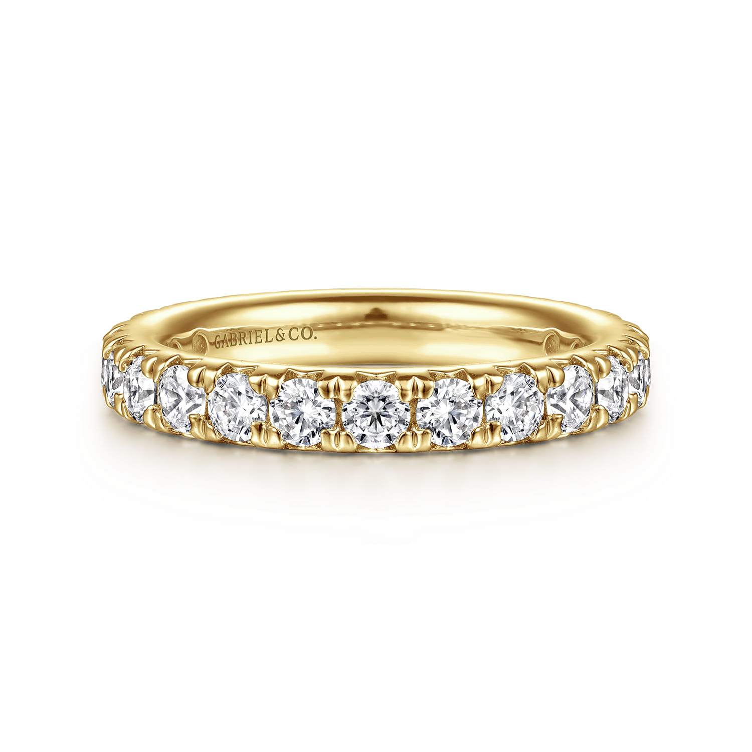 Eternity Band Wedding Ring in 14k Yellow Gold with Round Natural Diamond at Gabriel & Co. - Shot 1