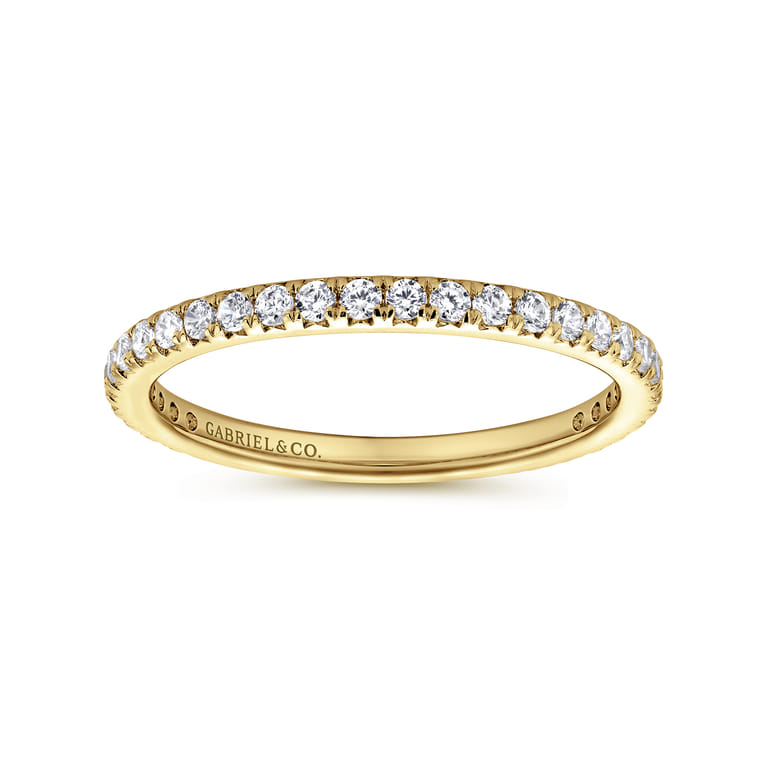Eternity Band Wedding Ring in 14k Yellow Gold with Round Natural Diamond at Gabriel & Co. - Shot 4