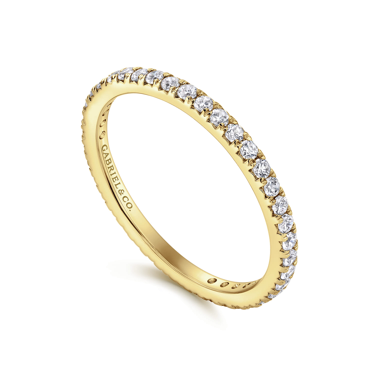 Eternity Band Wedding Ring in 14k Yellow Gold with Round Natural Diamond at Gabriel & Co. - Shot 3