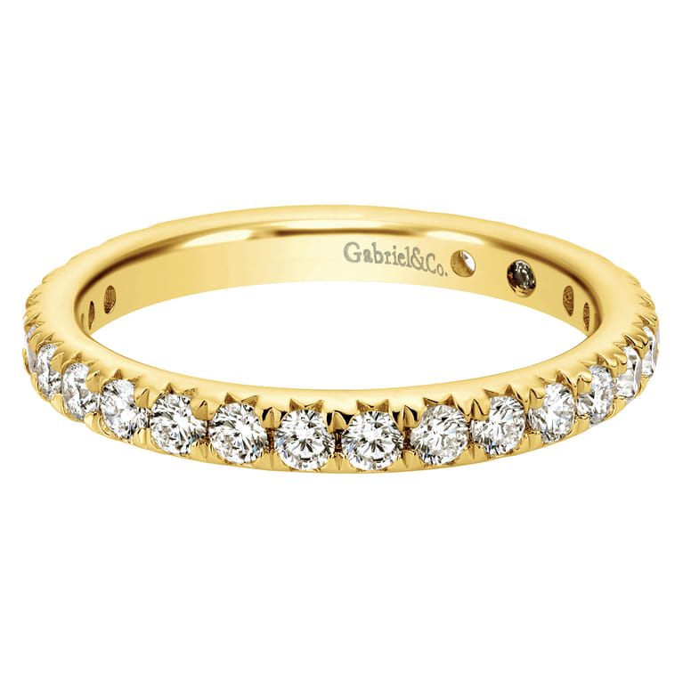 Eternity Band Wedding Ring in 14k Yellow Gold with Round Natural Diamond at Gabriel & Co. - Shot 1