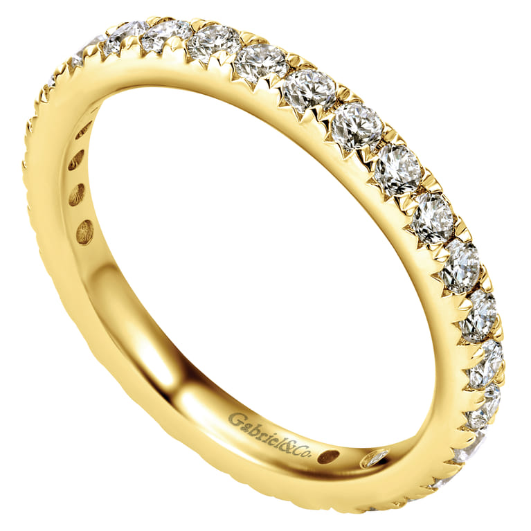 Eternity Band Wedding Ring in 14k Yellow Gold with Round Natural Diamond at Gabriel & Co. - Shot 3