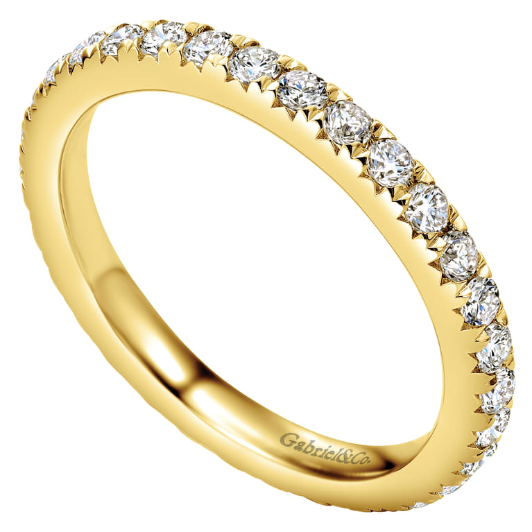 Eternity Band Wedding Ring in 14k Yellow Gold with Round Natural Diamond at Gabriel & Co. - Shot 3