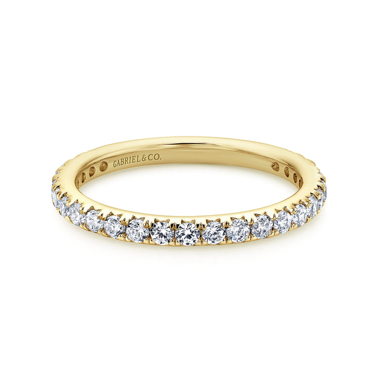 Eternity Band Wedding Ring in 14k Yellow Gold with Round Natural Diamond at Gabriel & Co. - Shot 1