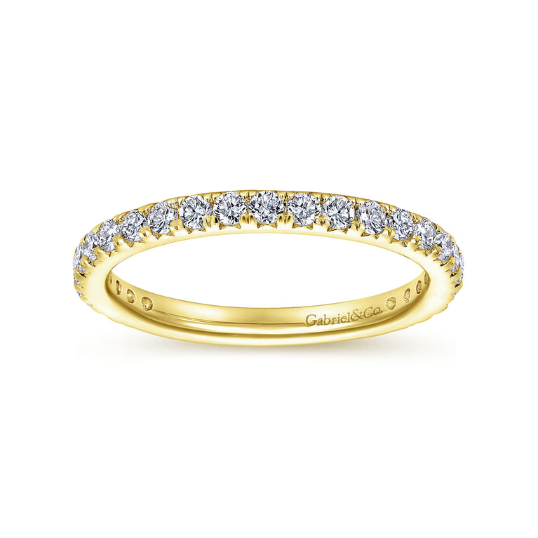 Eternity Band Wedding Ring in 14k Yellow Gold with Round Natural Diamond at Gabriel & Co. - Shot 4