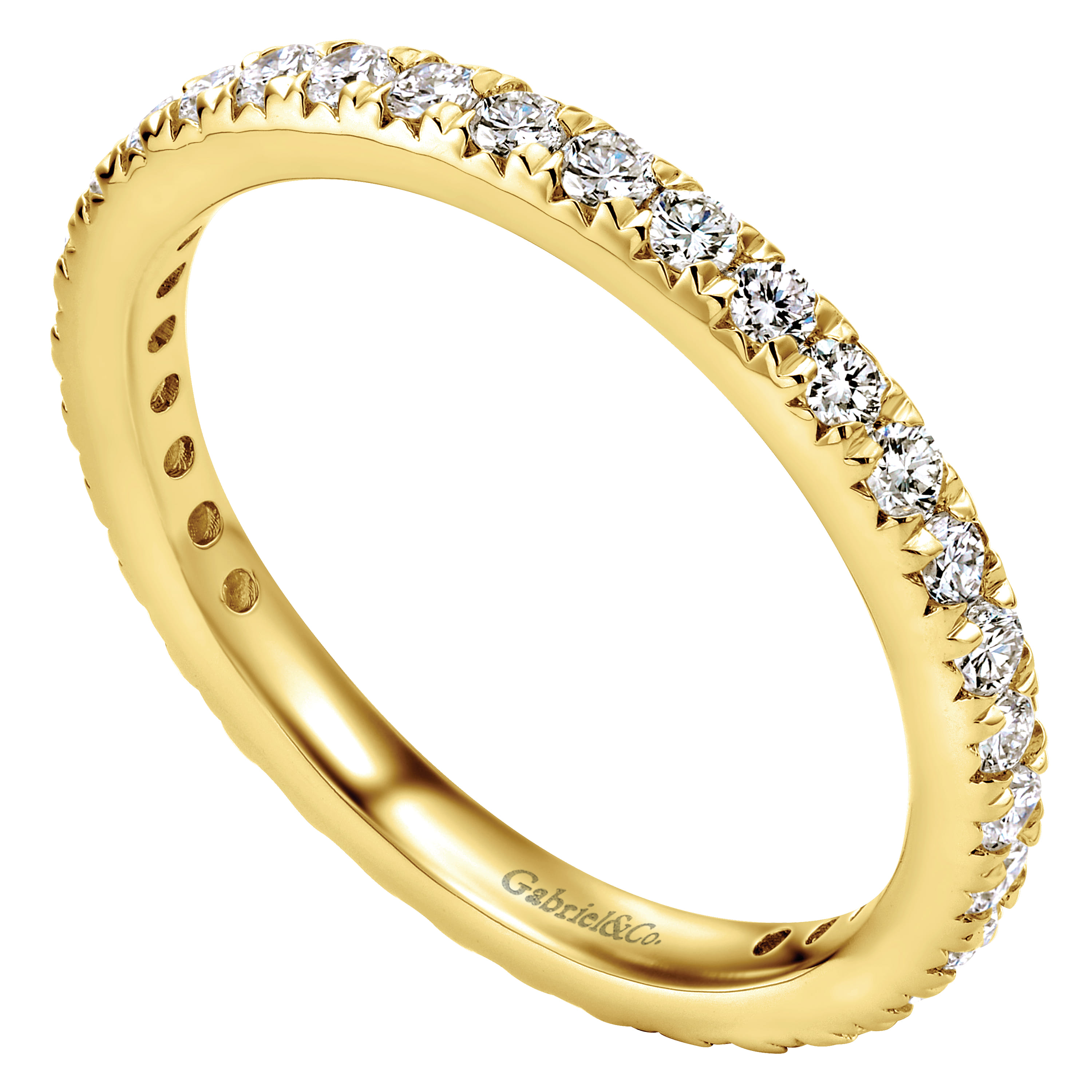 Eternity Band Wedding Ring in 14k Yellow Gold with Round Natural Diamond at Gabriel & Co. - Shot 3