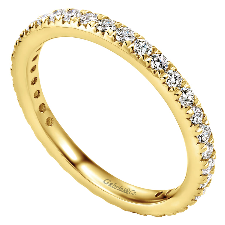 Eternity Band Wedding Ring in 14k Yellow Gold with Round Natural Diamond at Gabriel & Co. - Shot 3