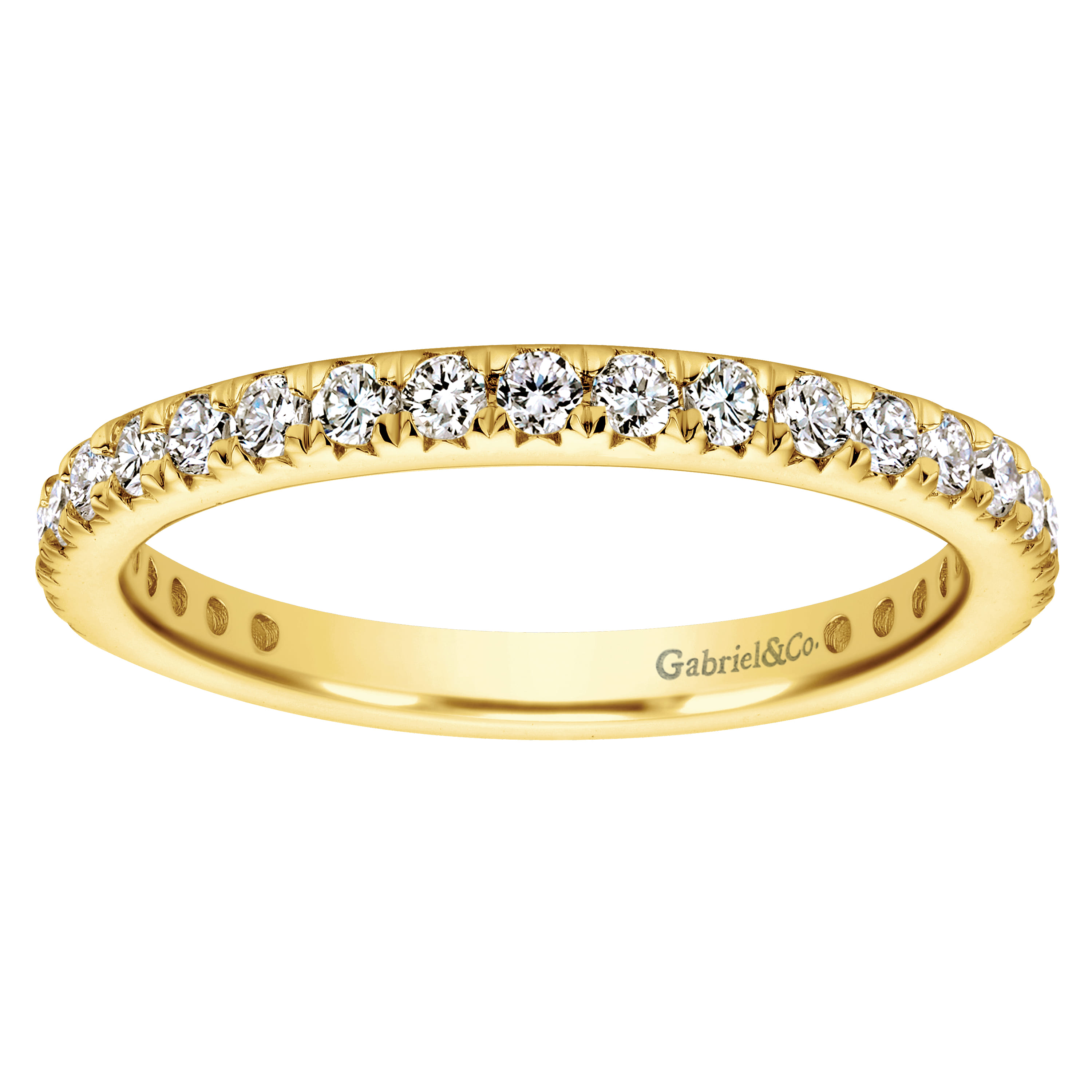 Eternity Band Wedding Ring in 14k Yellow Gold with Round Natural Diamond at Gabriel & Co. - Shot 4