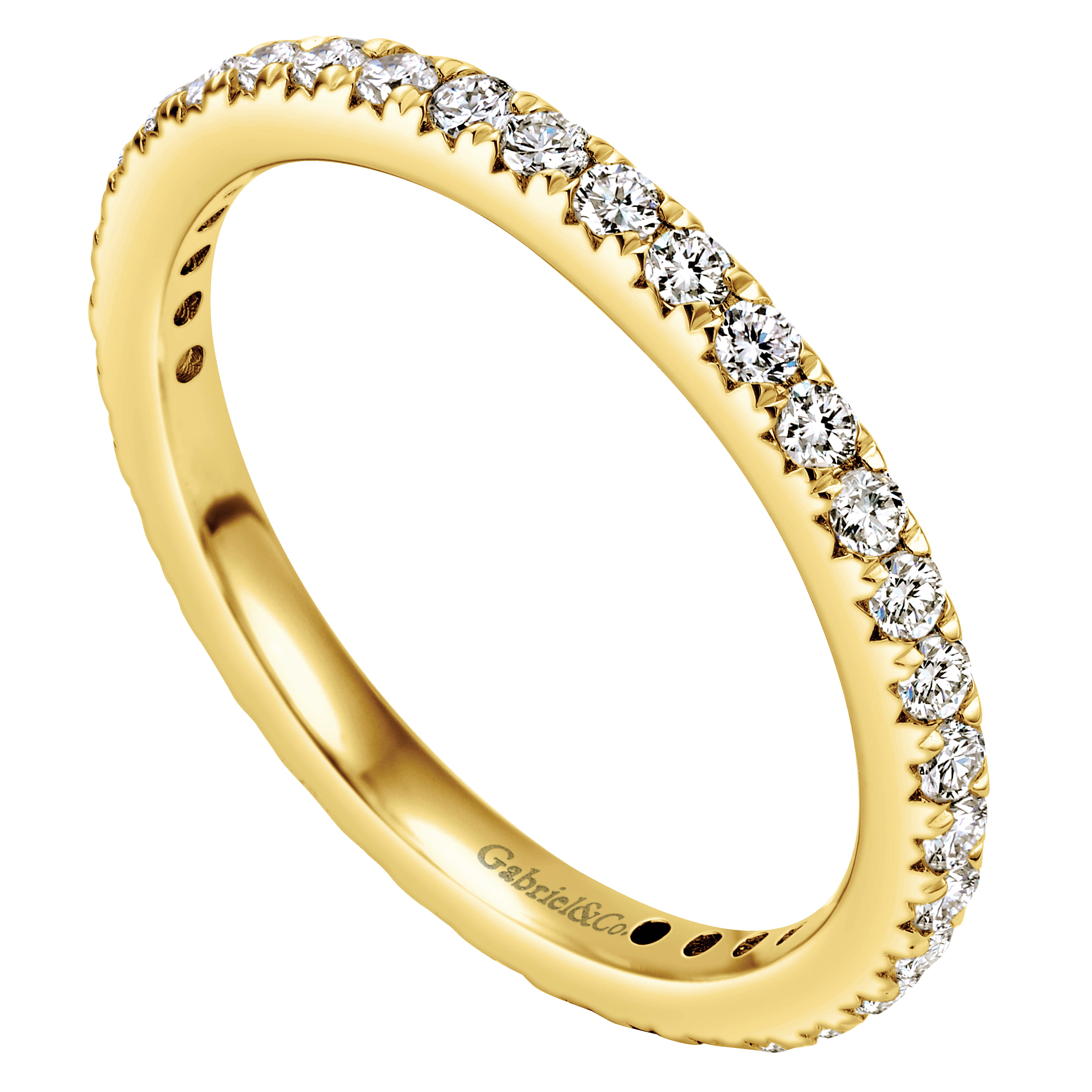 Eternity Band Wedding Ring in 14k Yellow Gold with Round Natural Diamond at Gabriel & Co. - Shot 3