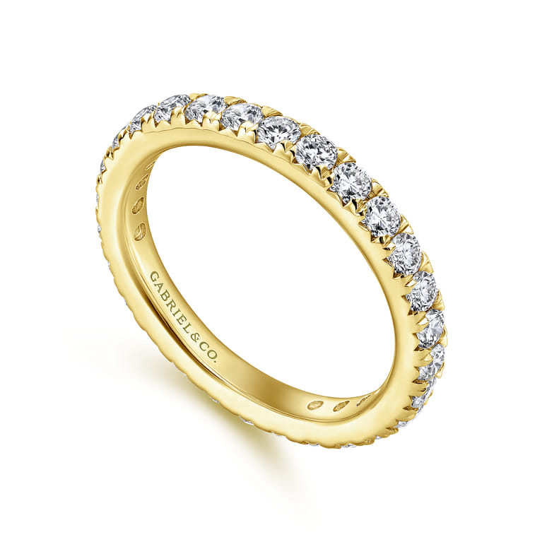 Eternity Band Wedding Ring in 14k Yellow Gold with Round Natural Diamond at Gabriel & Co. - Shot 3