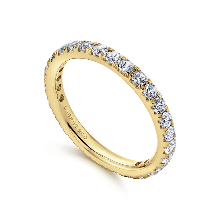 Eternity Band Wedding Ring in 14k Yellow Gold with Round Natural Diamond at Gabriel & Co. - Shot 3