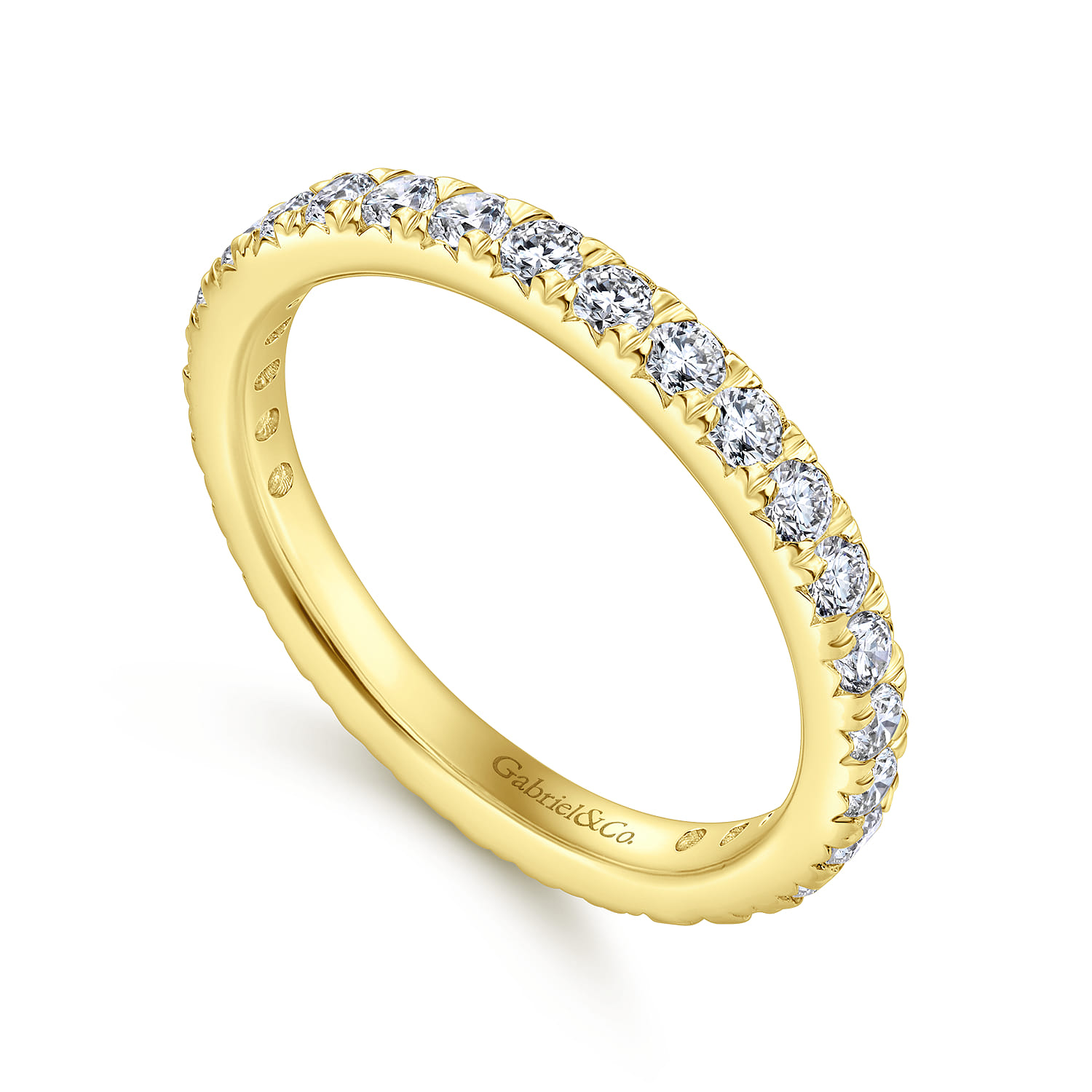 Eternity Band Wedding Ring in 14k Yellow Gold with Round Natural Diamond at Gabriel & Co. - Shot 3