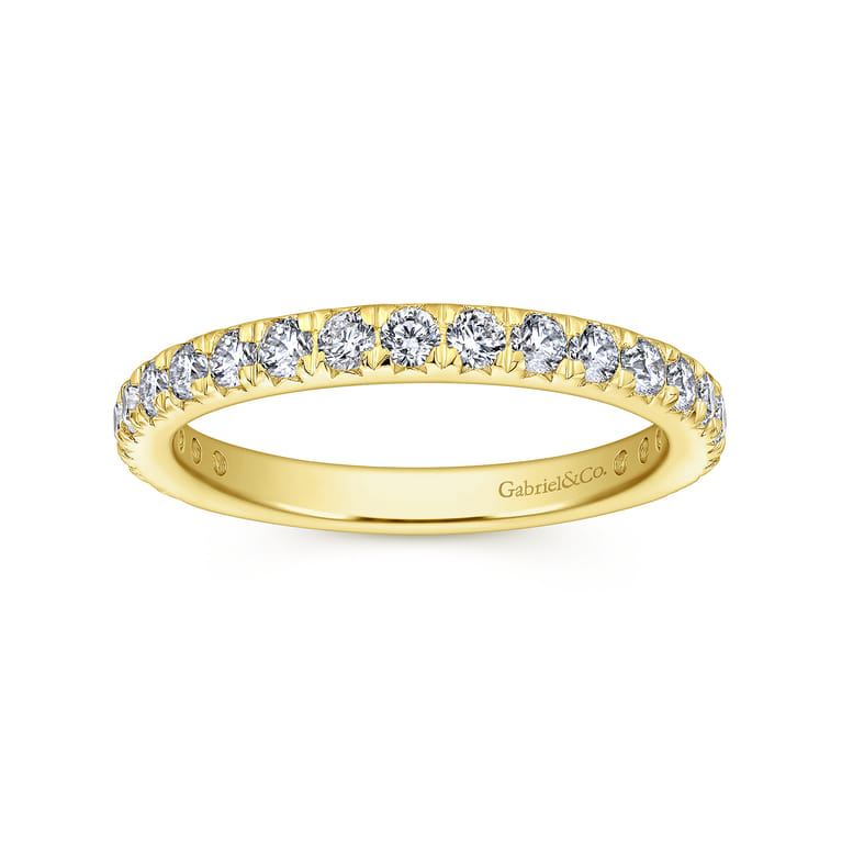 Eternity Band Wedding Ring in 14k Yellow Gold with Round Natural Diamond at Gabriel & Co. - Shot 4