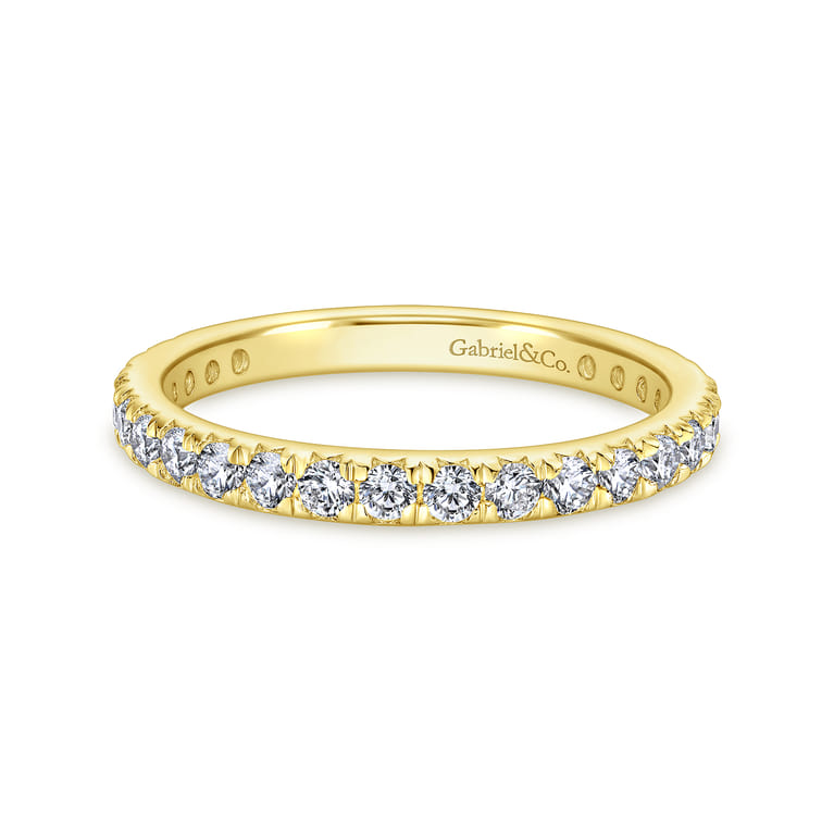 Eternity Band Wedding Ring in 14k Yellow Gold with Round Natural Diamond at Gabriel & Co. - Shot 1