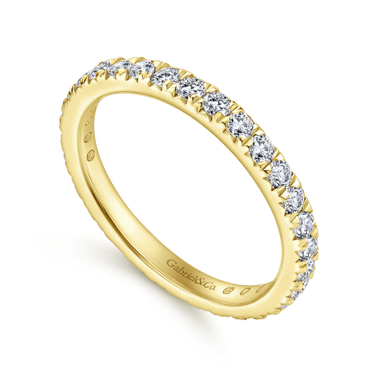 Eternity Band Wedding Ring in 14k Yellow Gold with Round Natural Diamond at Gabriel & Co. - Shot 3