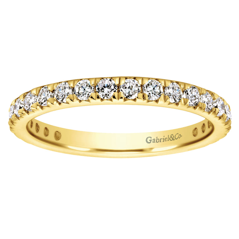 Eternity Band Wedding Ring in 14k Yellow Gold with Round Natural Diamond at Gabriel & Co. - Shot 5