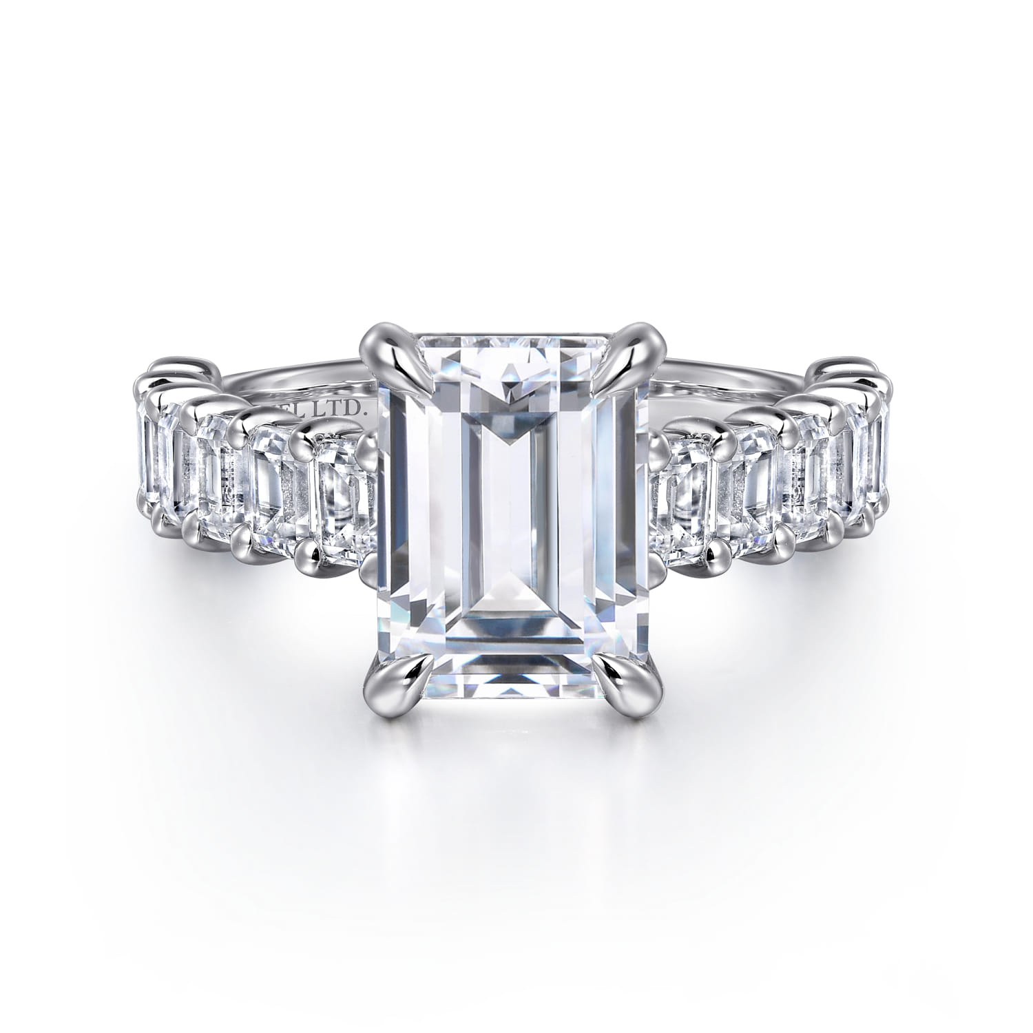 Brava - 14K White Gold Emerald Cut Diamond Engagement Ring