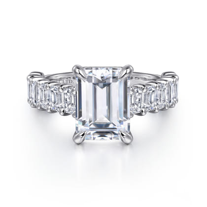 Brava - 14K White Gold Emerald Cut Diamond Engagement Ring
