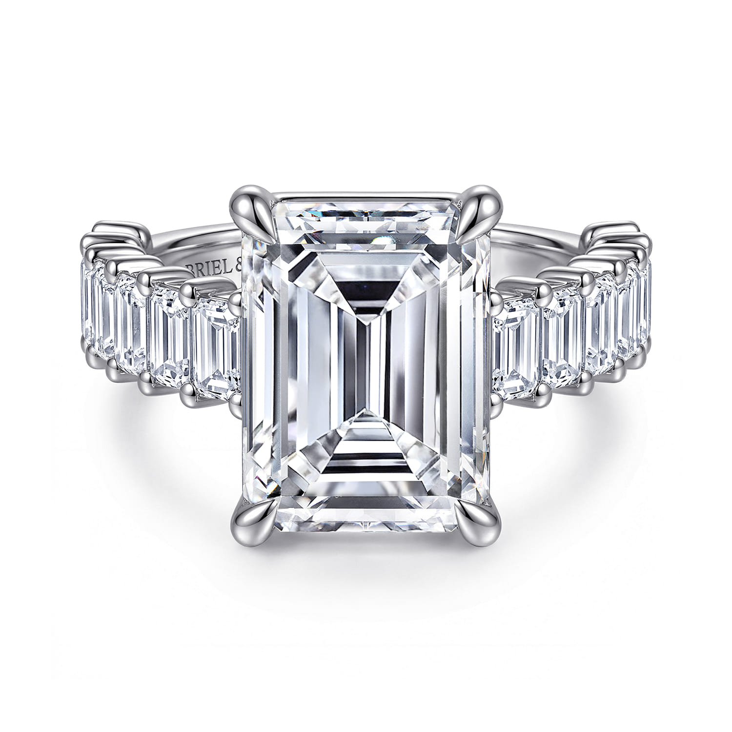 Brava - 14K White Gold Emerald Cut Diamond Engagement Ring