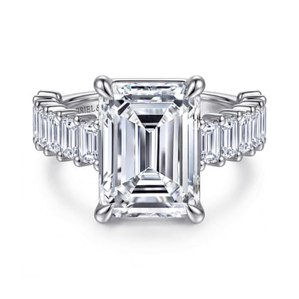 Brava - 14K White Gold Emerald Cut Diamond Engagement Ring