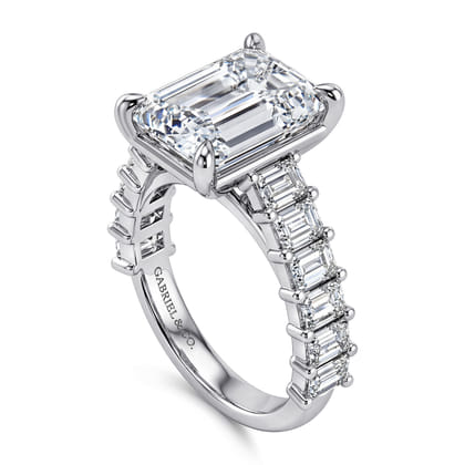 Brava - 14K White Gold Emerald Cut Diamond Engagement Ring