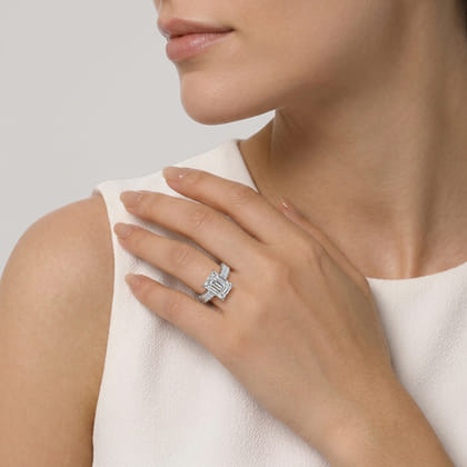 Brava - 14K White Gold Emerald Cut Diamond Engagement Ring