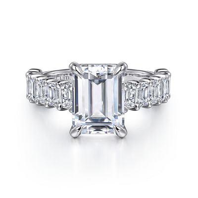 Brava - 18K White Gold Emerald Cut Diamond Engagement Ring