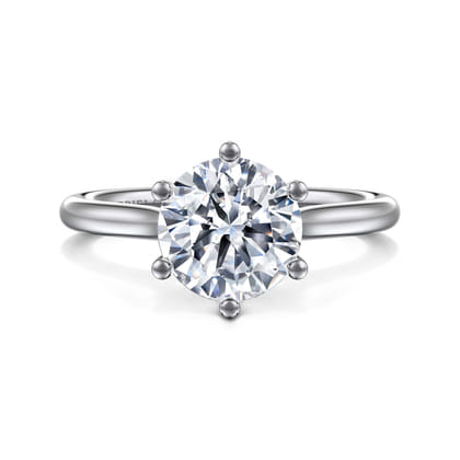 Brave - 14K White Gold 6 Prong Round Solitaire Diamond Engagement Ring