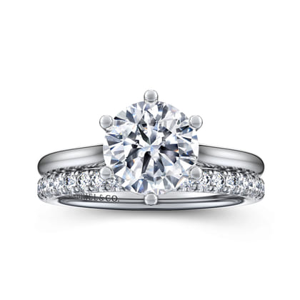 Brave - 14K White Gold 6 Prong Round Solitaire Diamond Engagement Ring