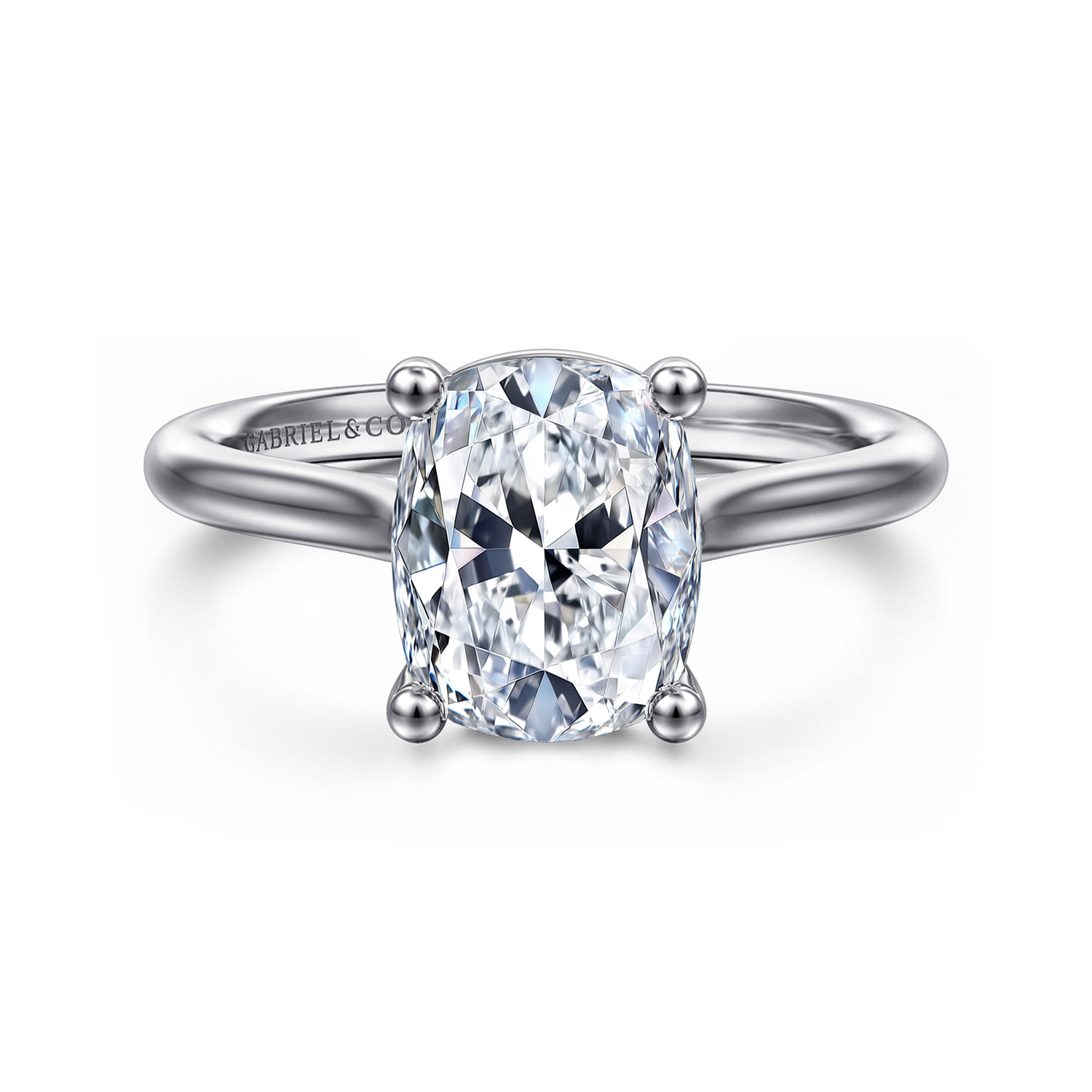 Bravo - 14K White Gold Elongated Cushion Solitaire Diamond Engagement Ring