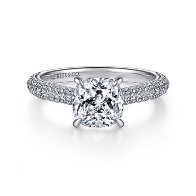 Brexley - 14K White Gold Pave Cushion Cut Diamond Engagement Ring