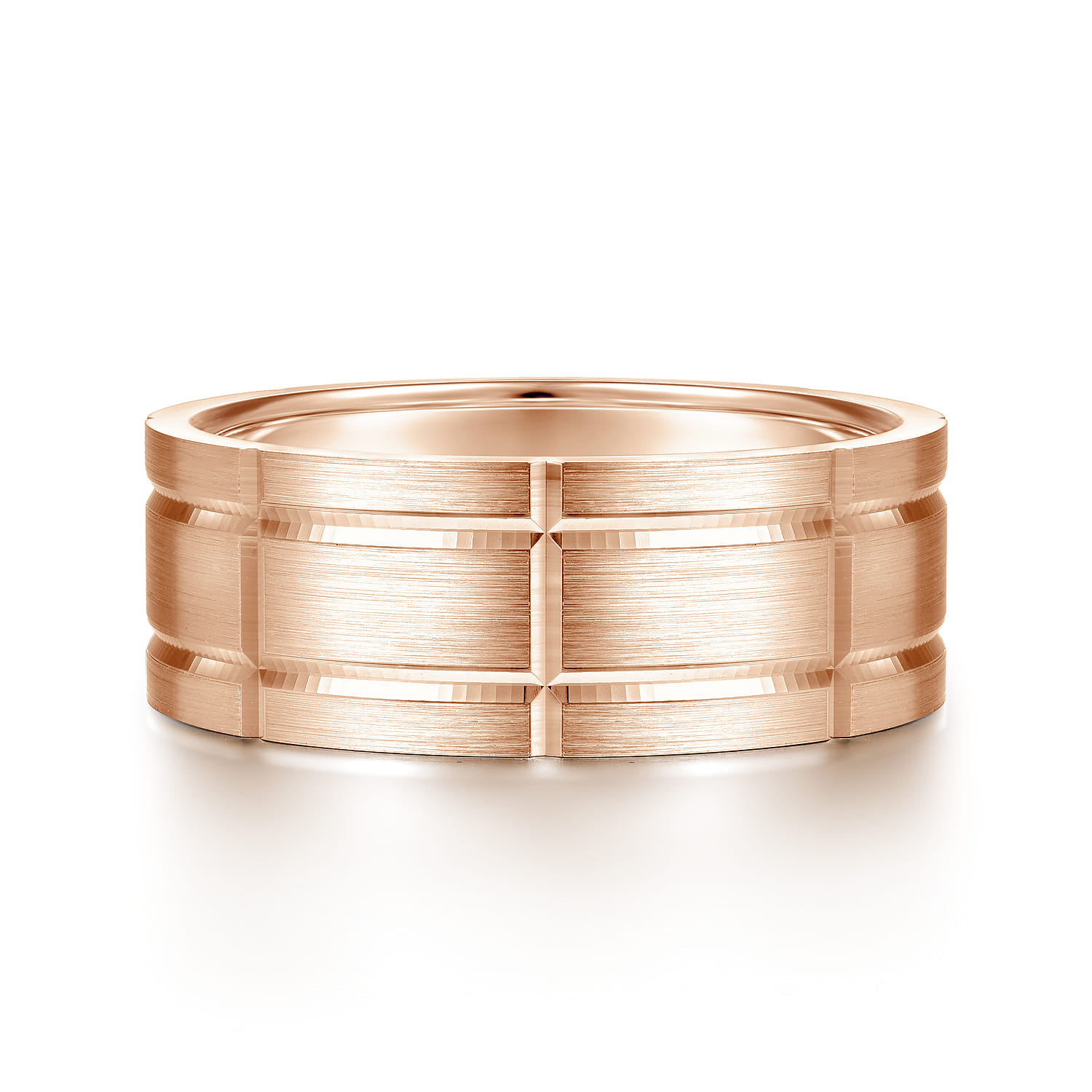 Brian - 14K Rose Gold 8mm - Checkered Pattern Men's Wedding Band in Satin Finish - Shot 1