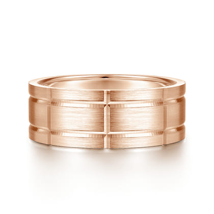 Brian - 14K Rose Gold 8mm - Checkered Pattern Men's Wedding Band in Satin Finish