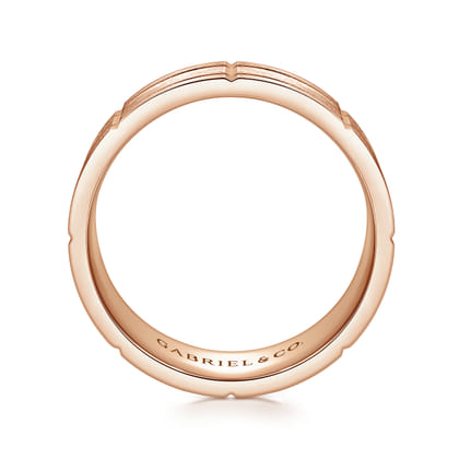 Brian - 14K Rose Gold 8mm - Checkered Pattern Men's Wedding Band in Satin Finish