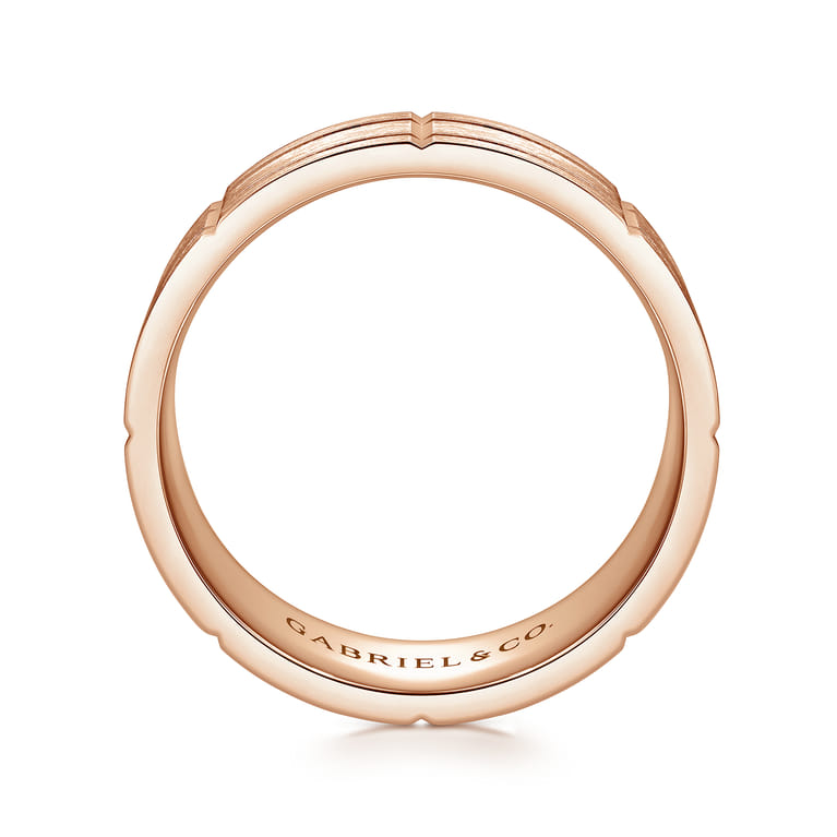 Brian - 14K Rose Gold 8mm - Checkered Pattern Men's Wedding Band in Satin Finish - Shot 2