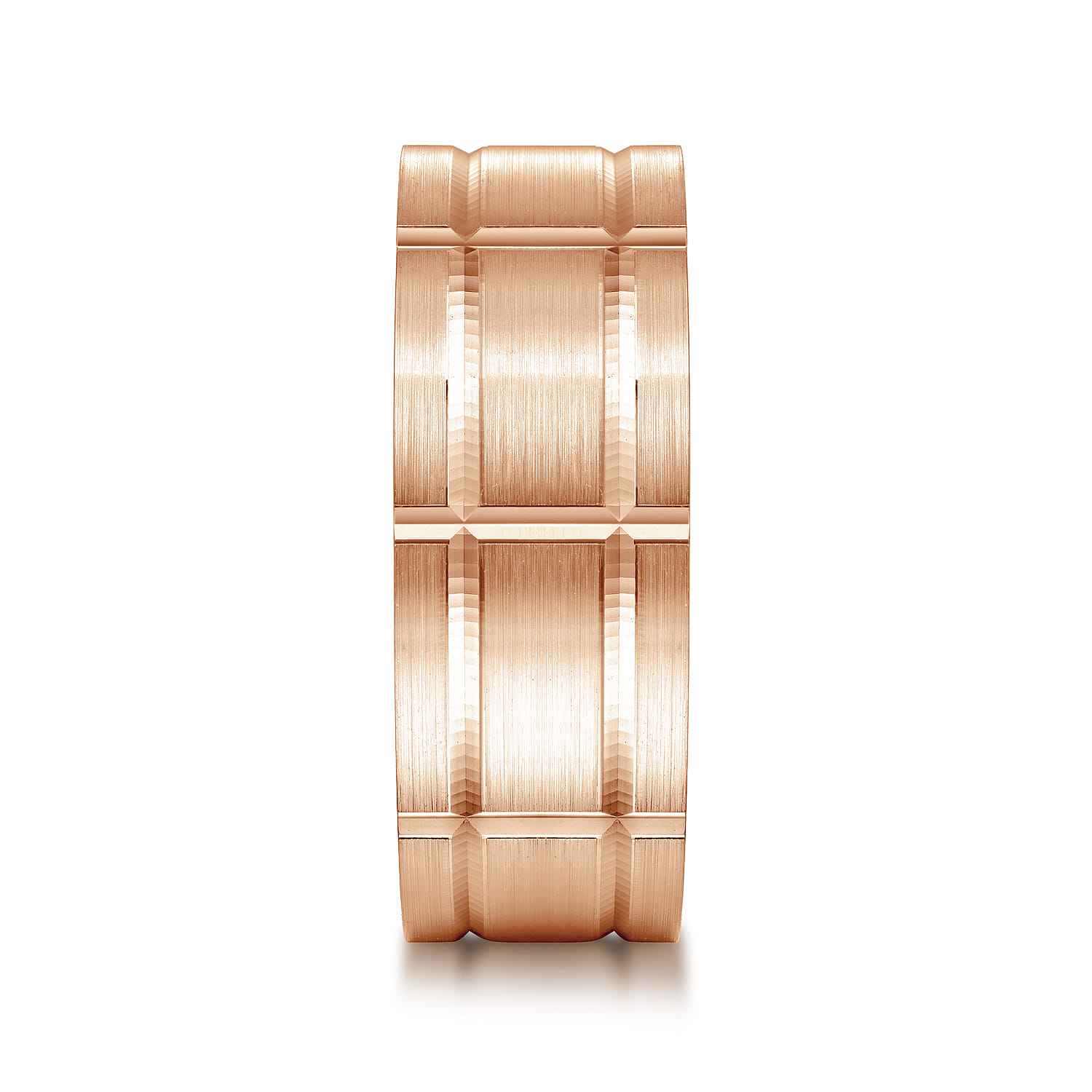 Brian - 14K Rose Gold 8mm - Checkered Pattern Men's Wedding Band in Satin Finish - Shot 4