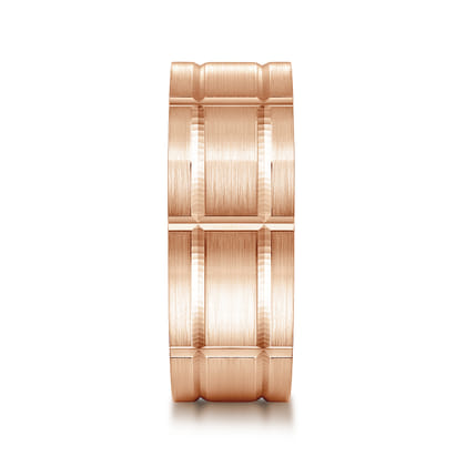Brian - 14K Rose Gold 8mm - Checkered Pattern Men's Wedding Band in Satin Finish