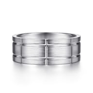 Brian - 14K White Gold 8mm - Checkered Pattern Men's Wedding Band in Satin Finish