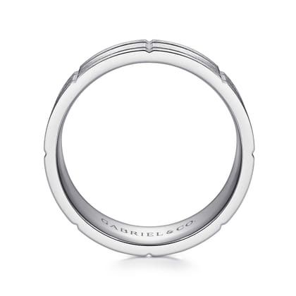 Brian - 14K White Gold 8mm - Checkered Pattern Men's Wedding Band in Satin Finish