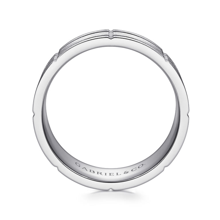 Brian - 14K White Gold 8mm - Checkered Pattern Men's Wedding Band in Satin Finish - Shot 2