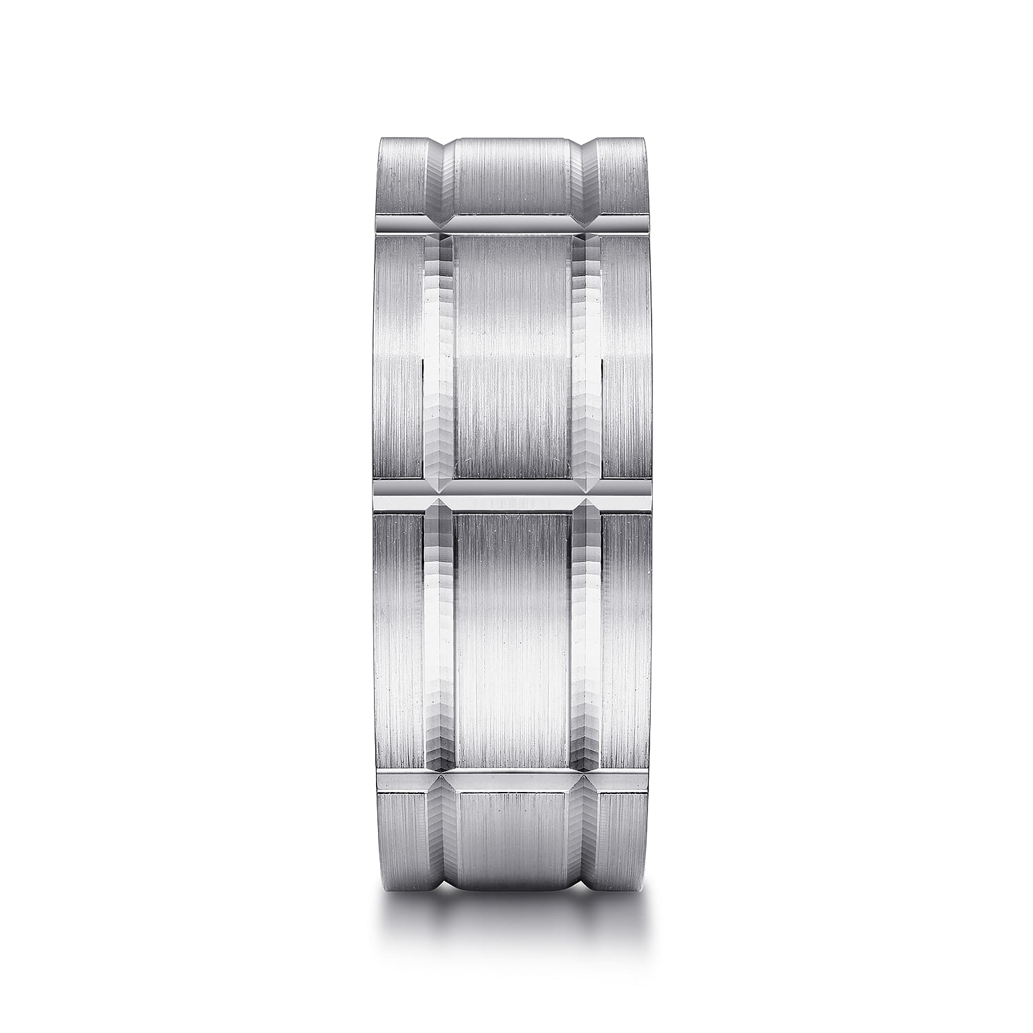 Brian - 14K White Gold 8mm - Checkered Pattern Men's Wedding Band in Satin Finish - Shot 4