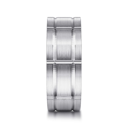 Brian - 14K White Gold 8mm - Checkered Pattern Men's Wedding Band in Satin Finish