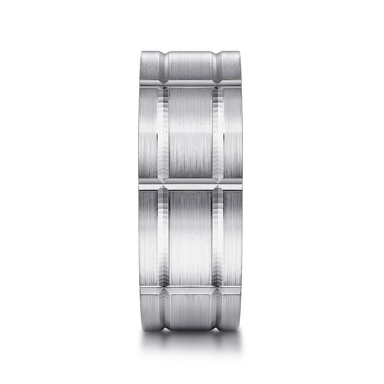 Brian - 14K White Gold 8mm - Checkered Pattern Men's Wedding Band in Satin Finish - Shot 4