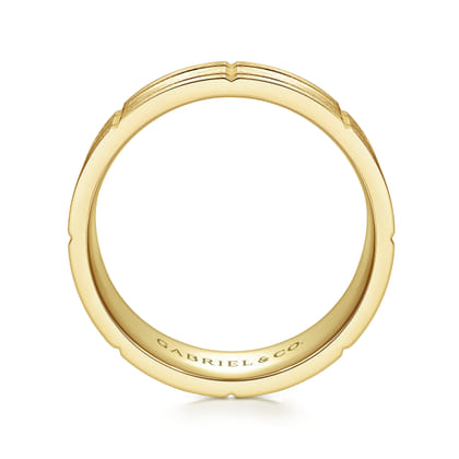 Brian - 14K Yellow Gold 8mm - Checkered Pattern Men's Wedding Band in Satin Finish