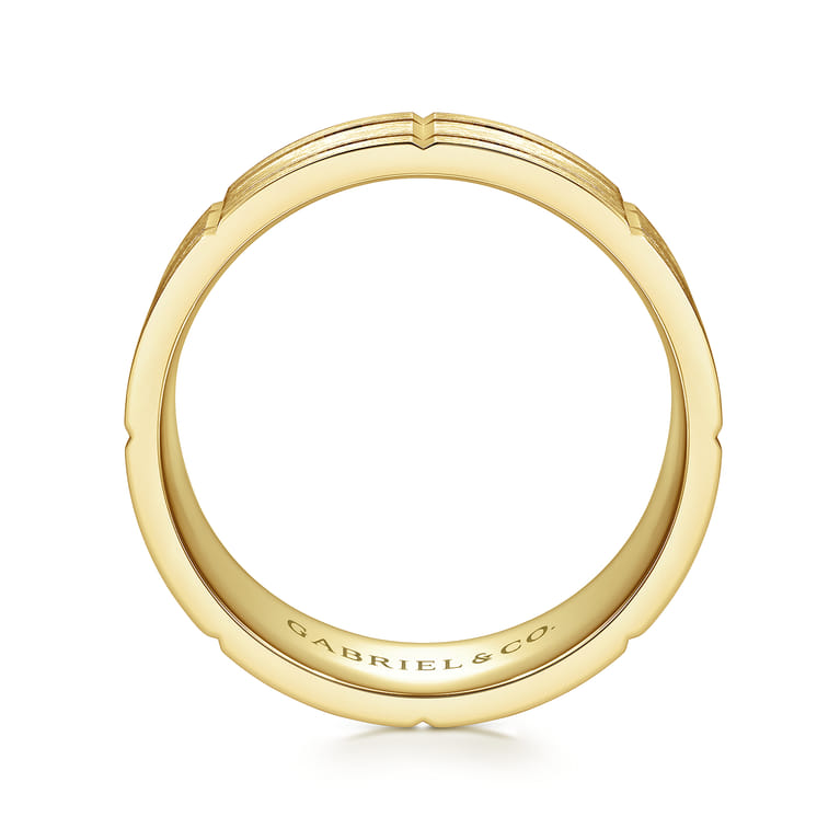 Brian - 14K Yellow Gold 8mm - Checkered Pattern Men's Wedding Band in Satin Finish - Shot 2