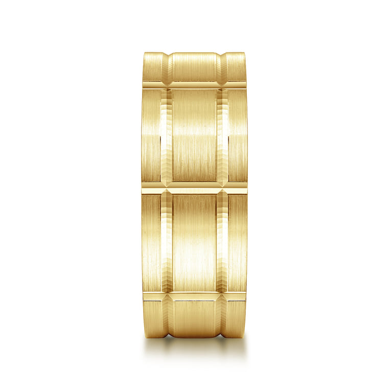 Brian - 14K Yellow Gold 8mm - Checkered Pattern Men's Wedding Band in Satin Finish - Shot 4