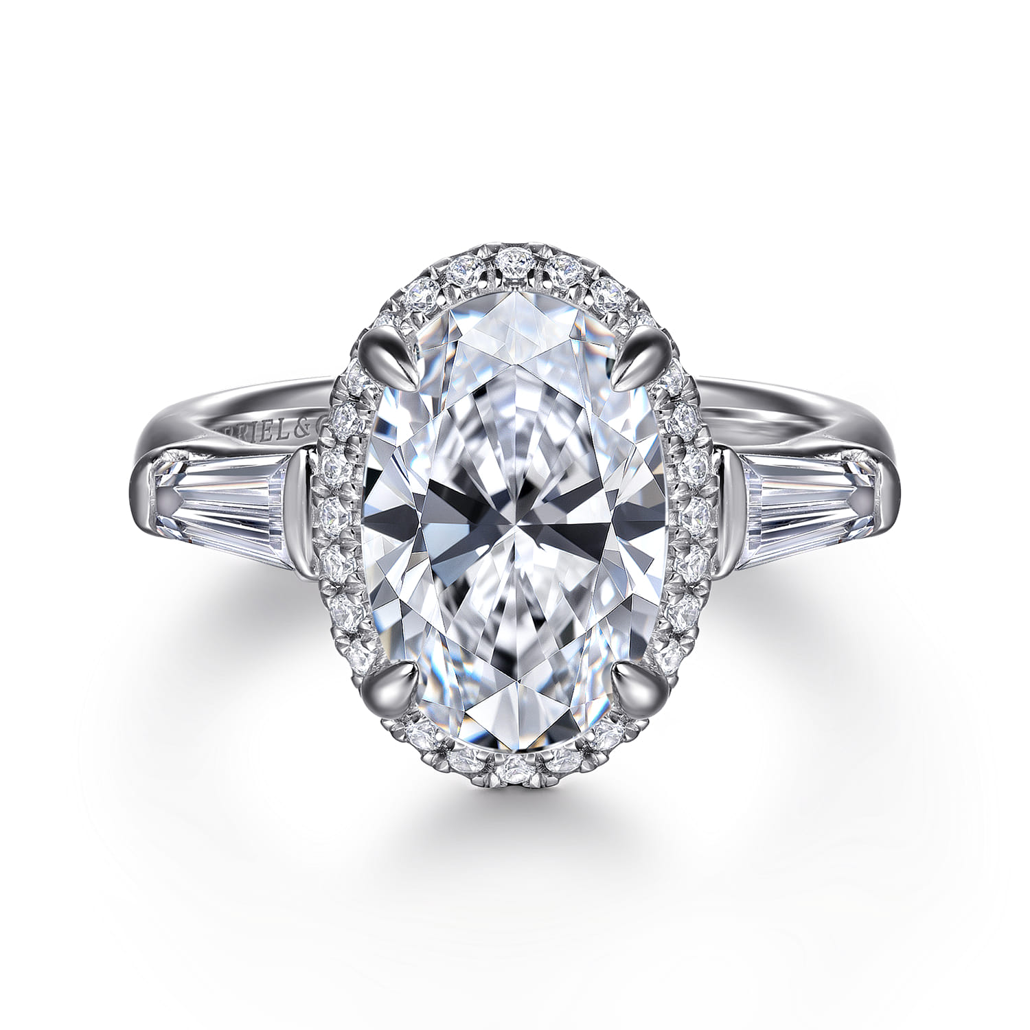 Briela - 14K White Gold Oval Cut Three Stone Halo Diamond Engagement Ring