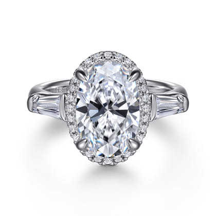 Briela - 14K White Gold Oval Cut Three Stone Halo Diamond Engagement Ring