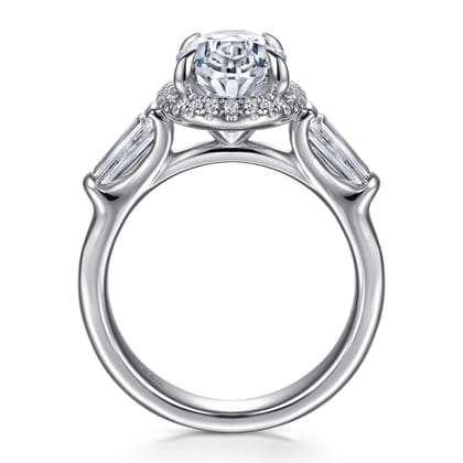 Briela - 14K White Gold Oval Cut Three Stone Halo Diamond Engagement Ring