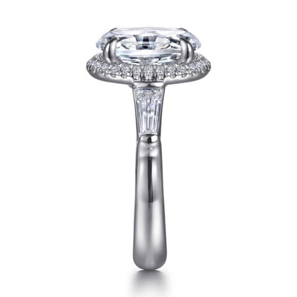 Briela - 14K White Gold Oval Cut Three Stone Halo Diamond Engagement Ring