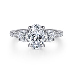 14K White Gold Oval Three Stone Diamond Engagement Ring